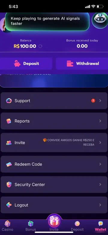 Wallet → Deposit